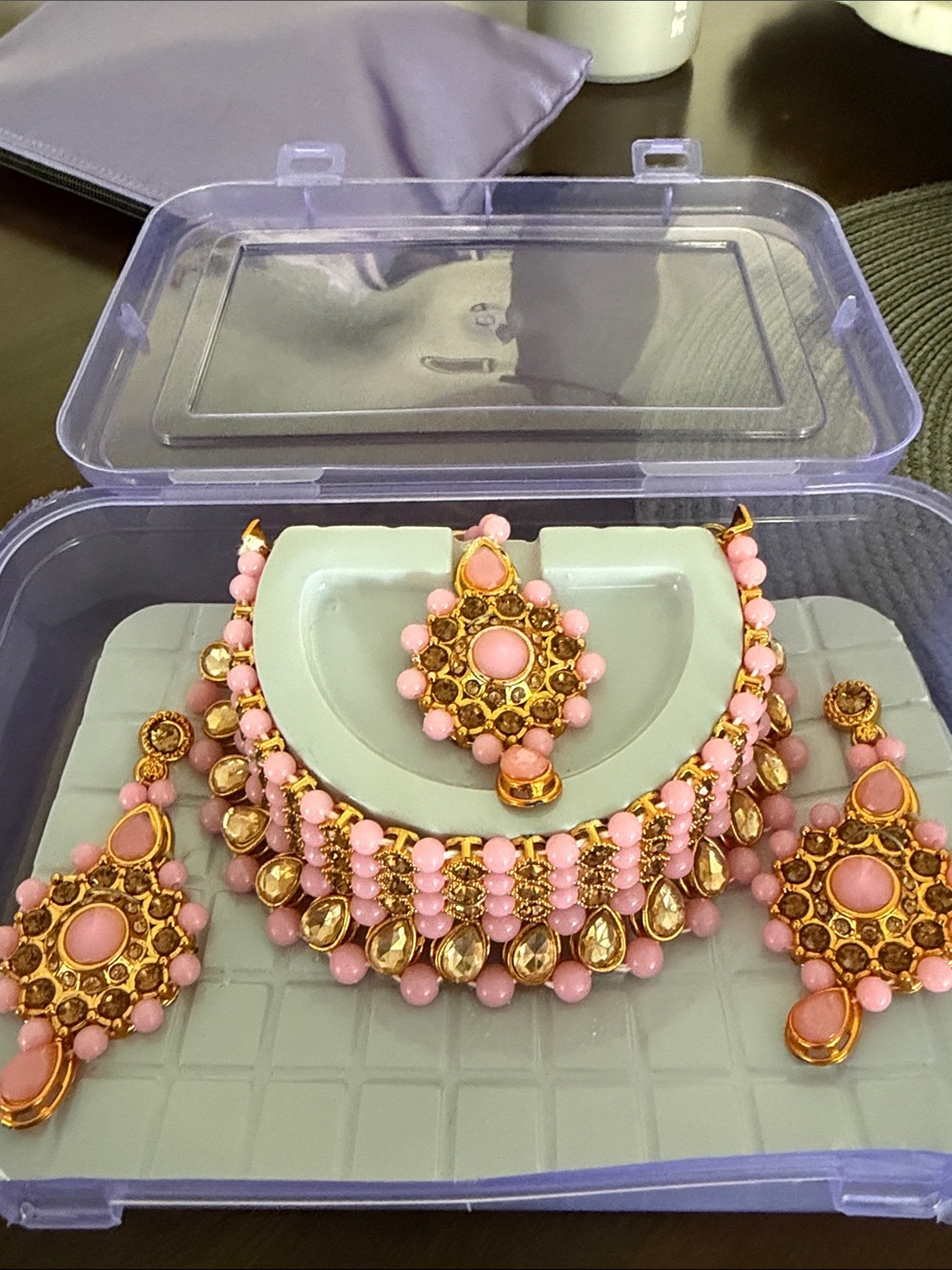 Pink Gold-Accent Choker Necklace Set - Women Jewelry